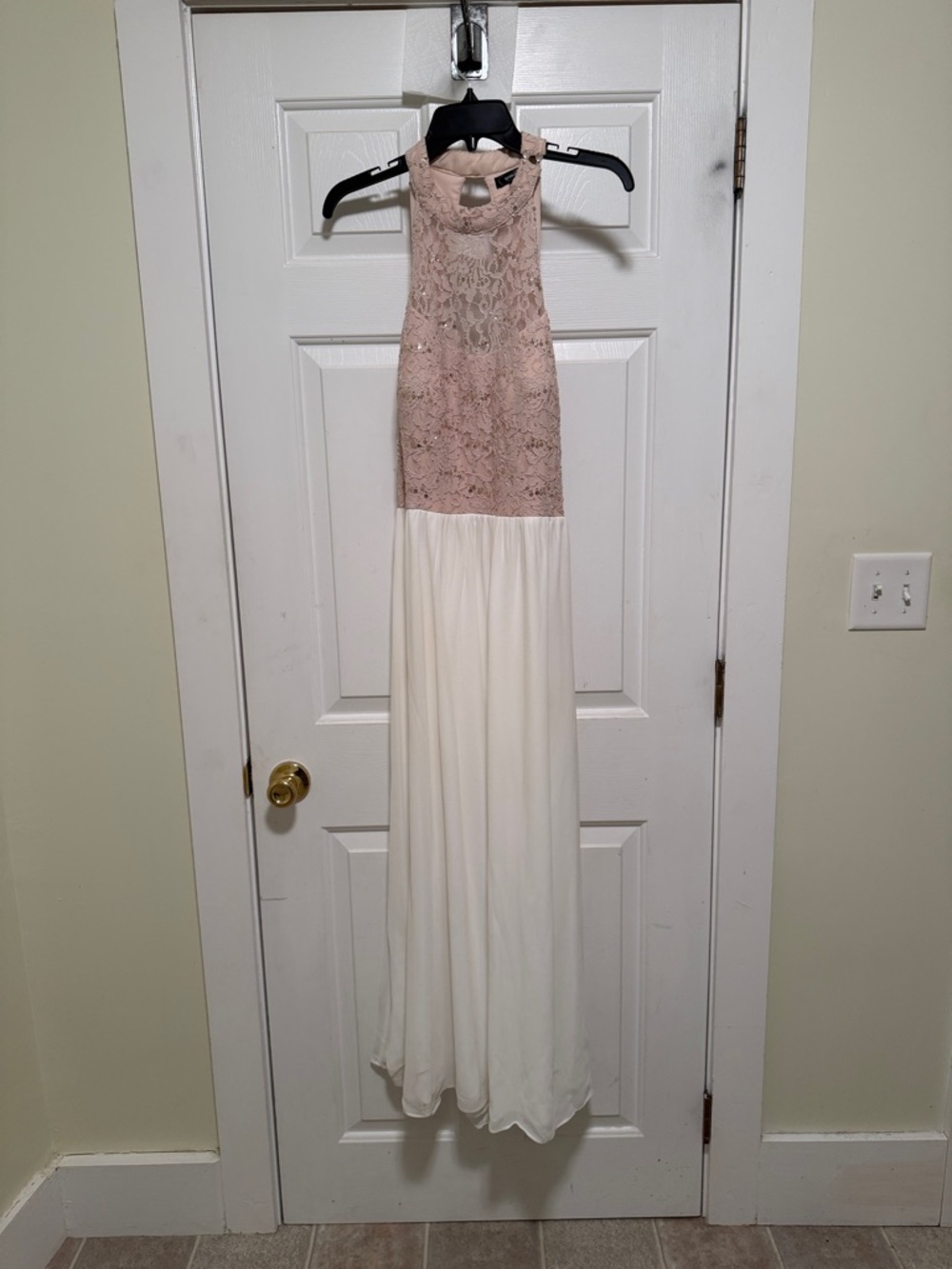 Speechless Blush Lace Halter Maxi Dress with Ivory Skirt